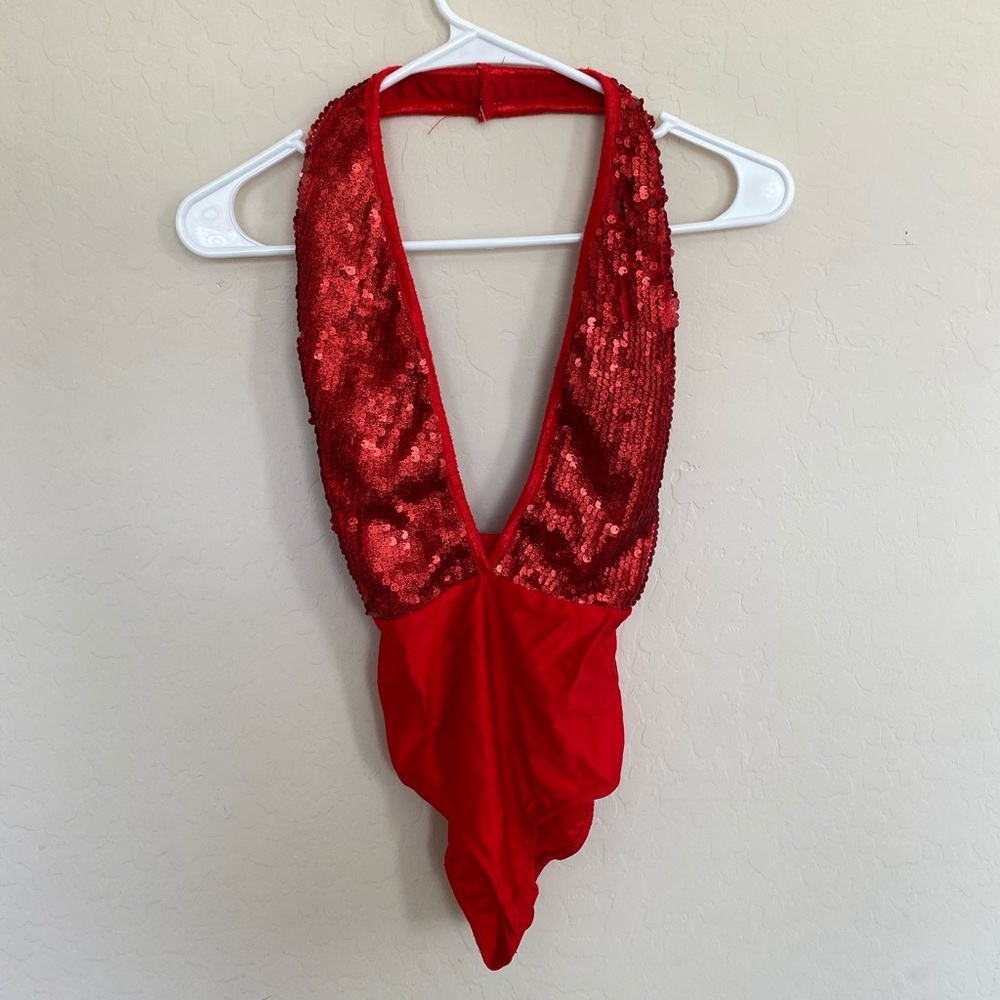 Fascinations sequined red bodysuit.